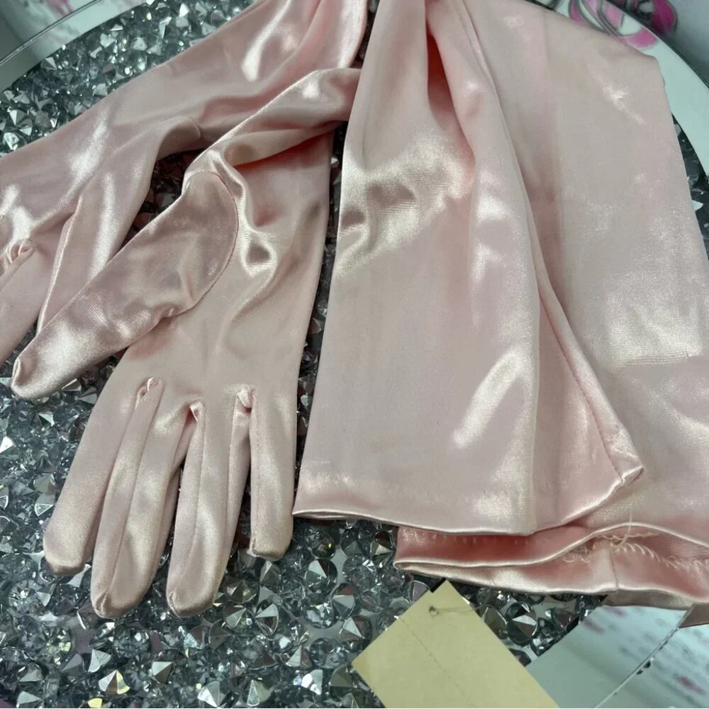 Gloves long silky satiny vintage brand new with tags Elegant Pink Satin Gloves